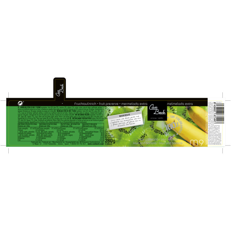 MERMELADA DE KIWI Y PLÁTANO BOTE 6/280gr